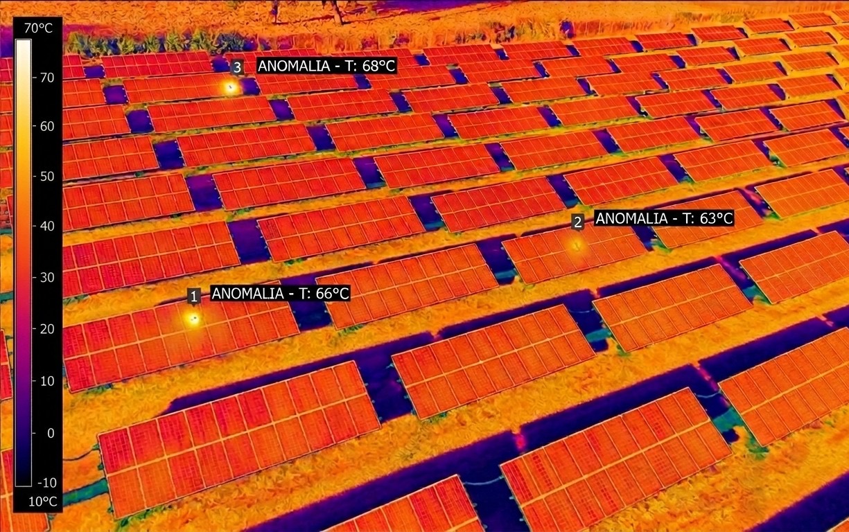 Lo stesso campo dal sensore radiometrico: tre anomalie a 68, 66 e 63 gradi